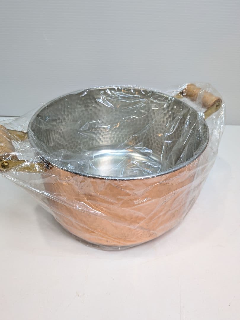 P974 未使用 キングカパー 純銅製 深型両手鍋 21cm パイレックス蓋付