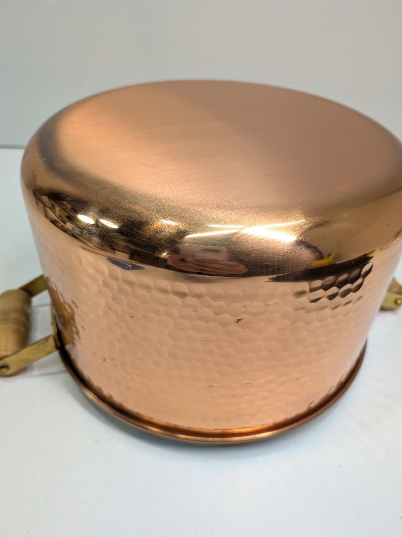P974 未使用 キングカパー 純銅製 深型両手鍋 21cm パイレックス蓋付