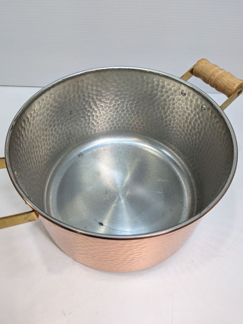 P974 未使用 キングカパー 純銅製 深型両手鍋 21cm パイレックス蓋付