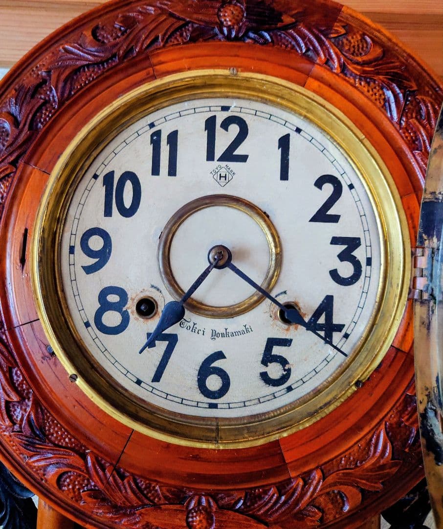 完動・美品〉愛知時計製造 希少小型鎌倉彫り装飾ひまわりゼンマイ