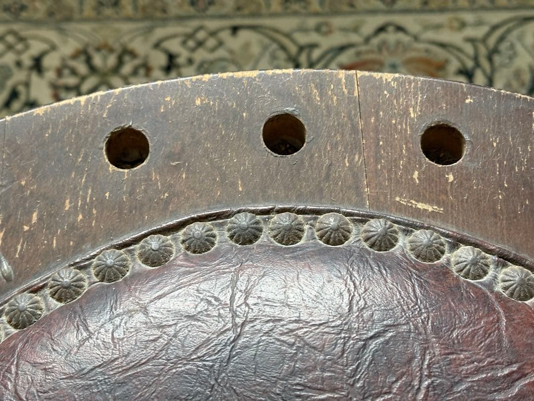 レザースツール リベット打ち ろくろ脚 サイドスツール レトロ Z