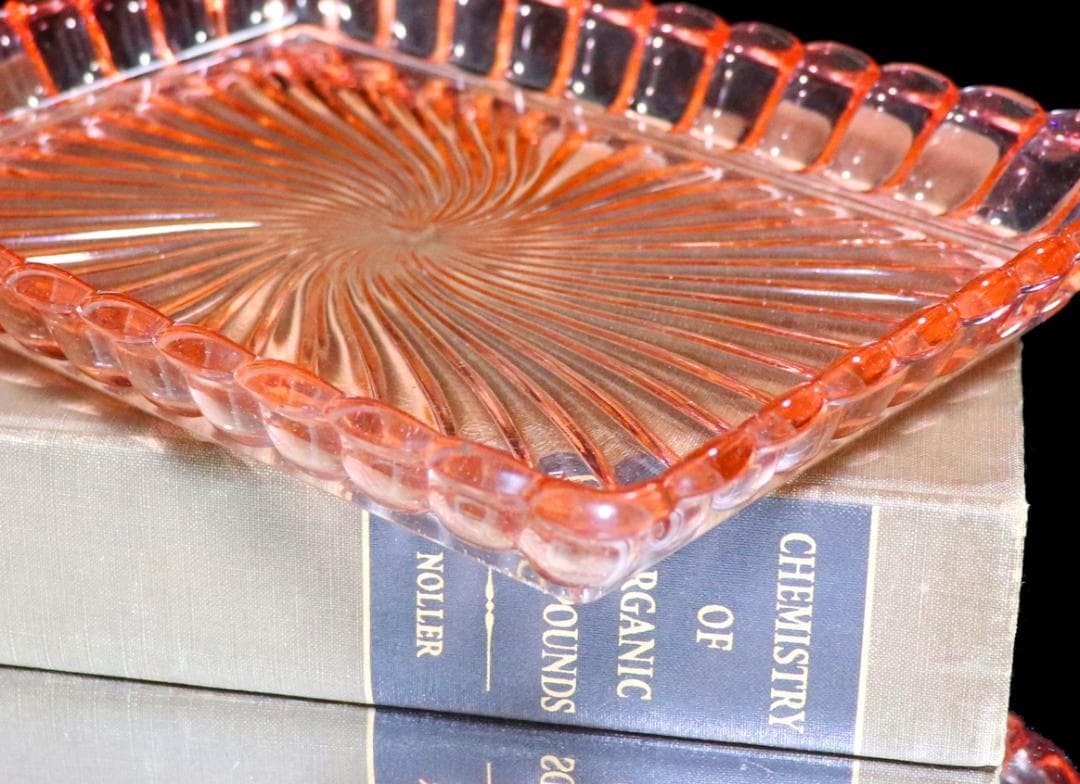 オールド・バカラ 激レア大型トレー 刻印有 バンブーローズ 美品アンティーク 赤