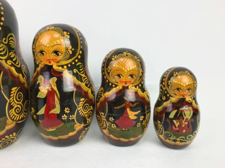 大きなマトリョーシカ人形① 10体セット　ロシア　レトロ　黒