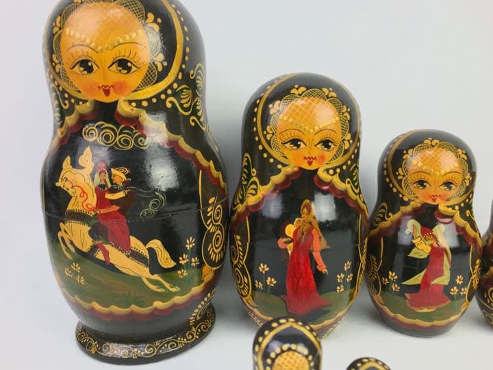 大きなマトリョーシカ人形① 10体セット　ロシア　レトロ　黒