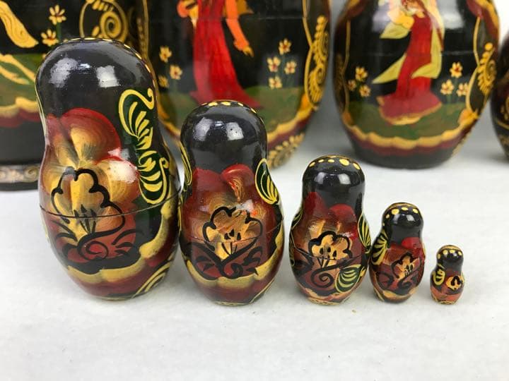 大きなマトリョーシカ人形① 10体セット　ロシア　レトロ　黒