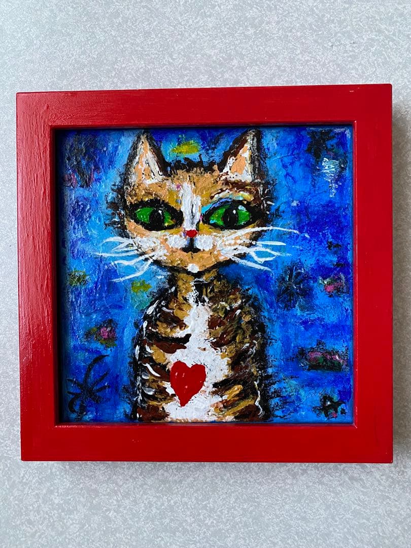 SORA様オーダーおまとめ　猫の絵2点額付き　抽象画　アクリル画　インテリア