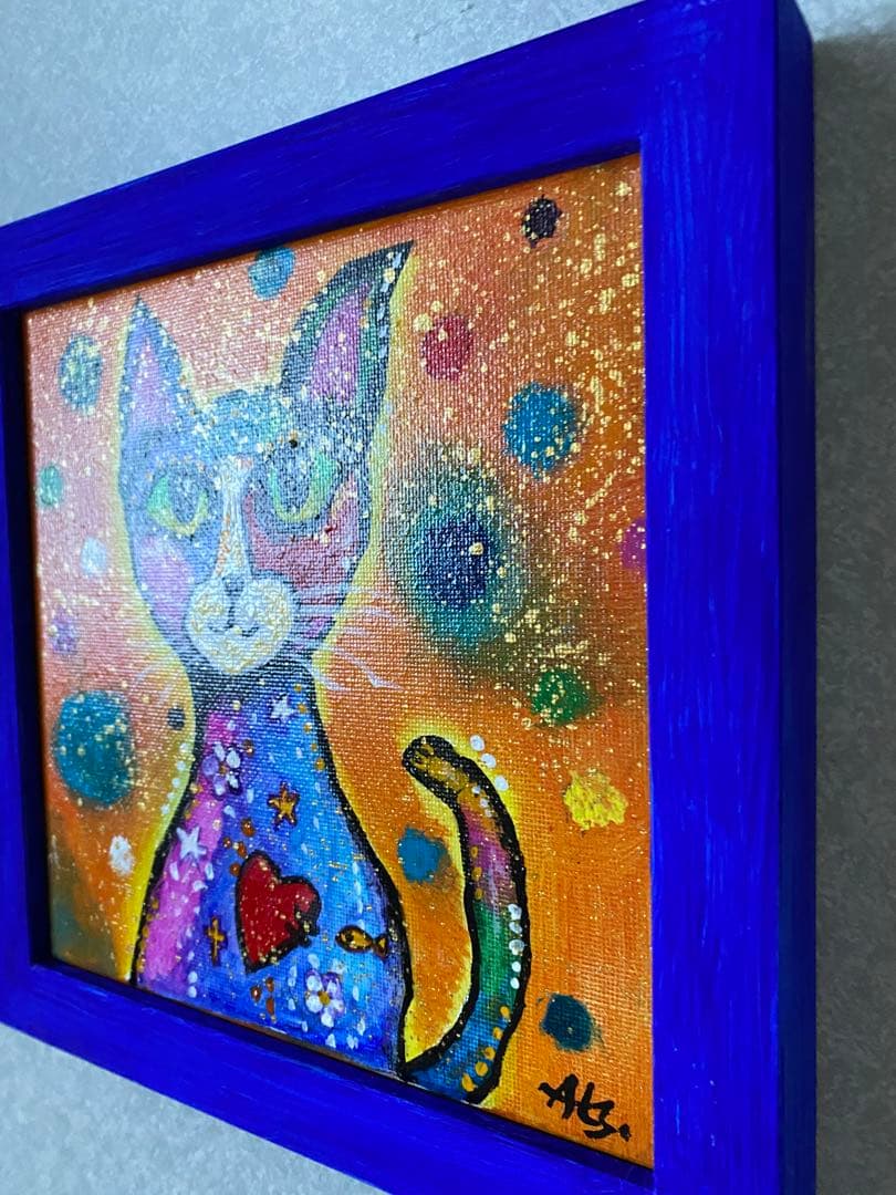 SORA様オーダーおまとめ　猫の絵2点額付き　抽象画　アクリル画　インテリア