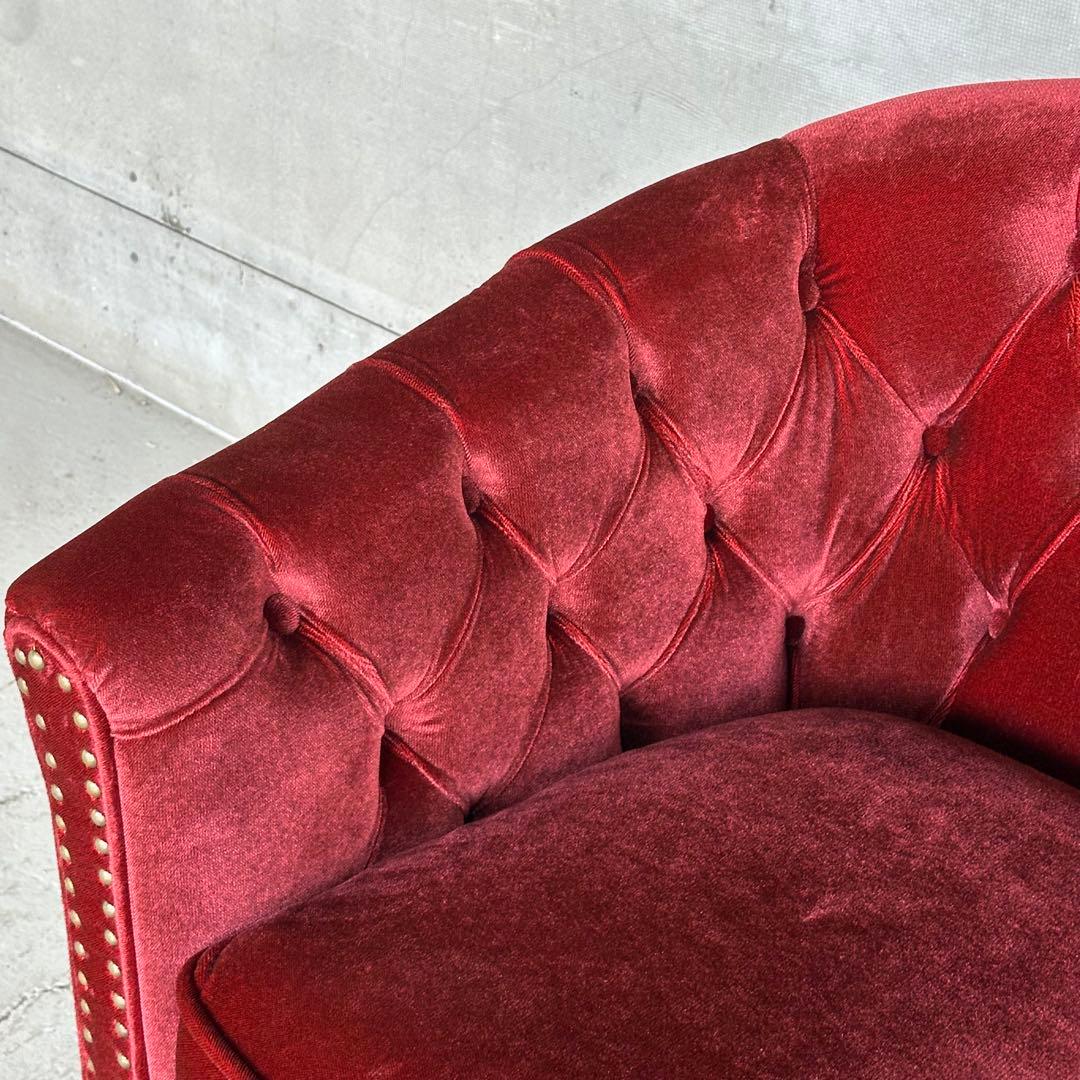 ★VINCENT★チェスターフィールド 1Pソファ ベルベット アンティーク調
