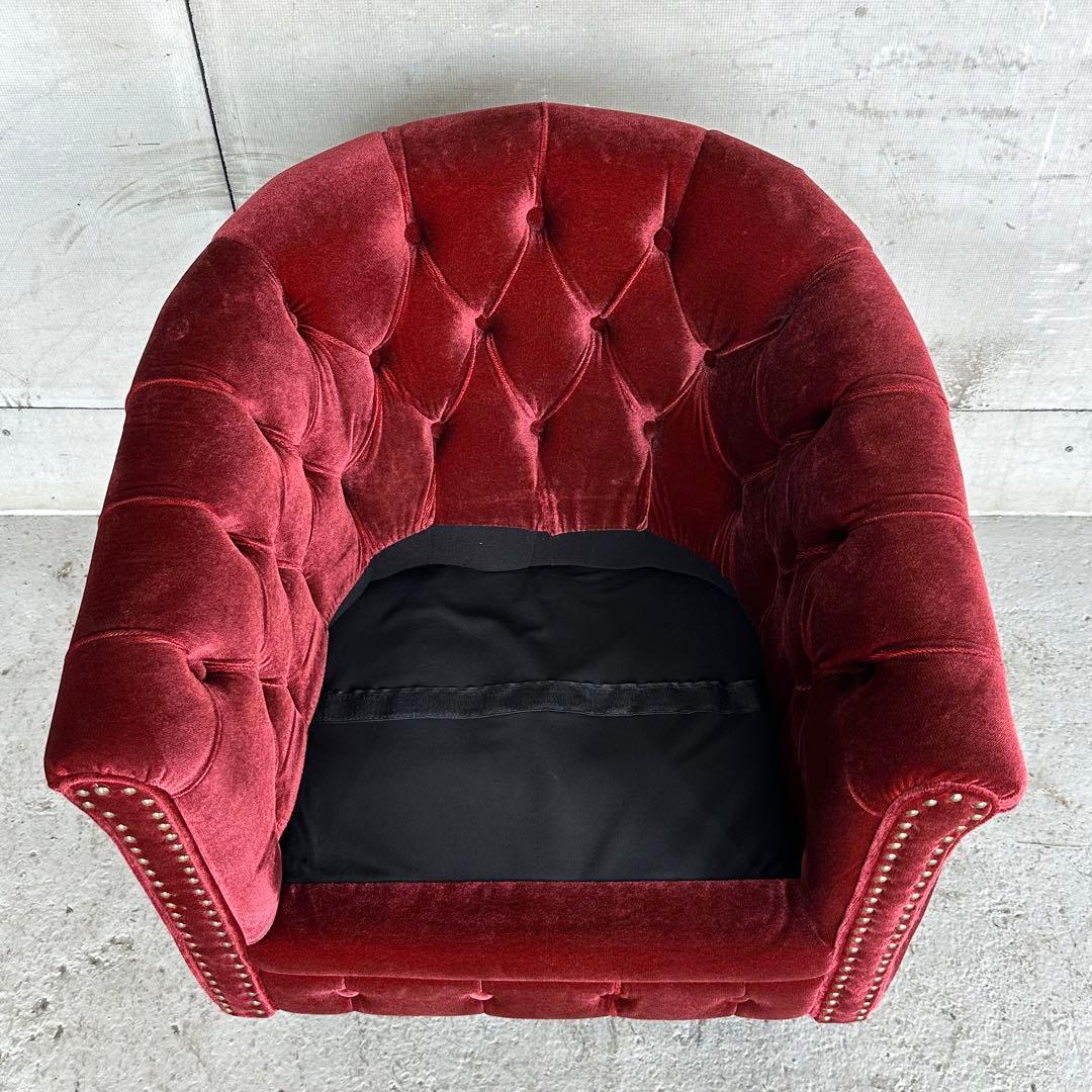 ★VINCENT★チェスターフィールド 1Pソファ ベルベット アンティーク調