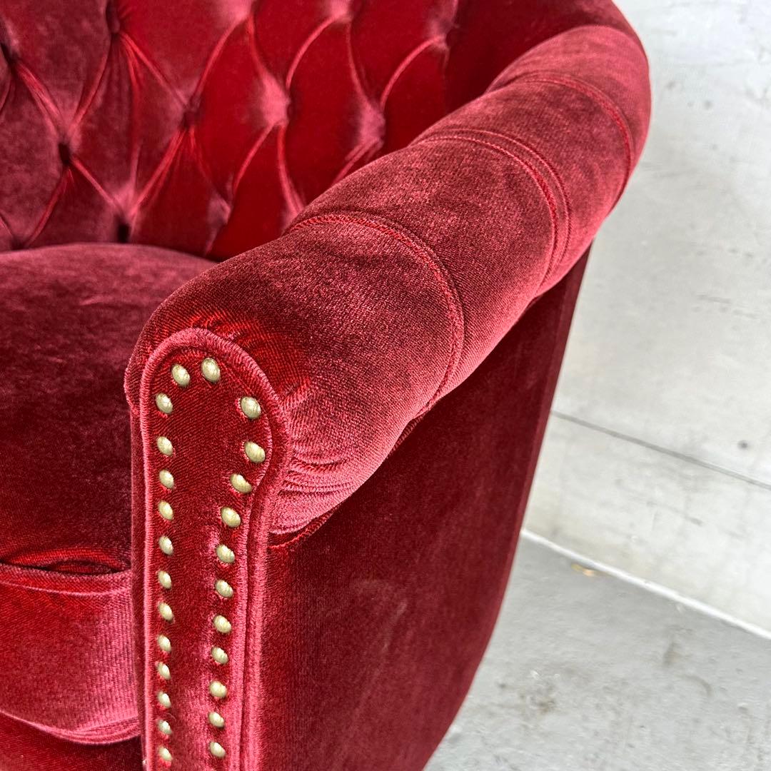 ★VINCENT★チェスターフィールド 1Pソファ ベルベット アンティーク調