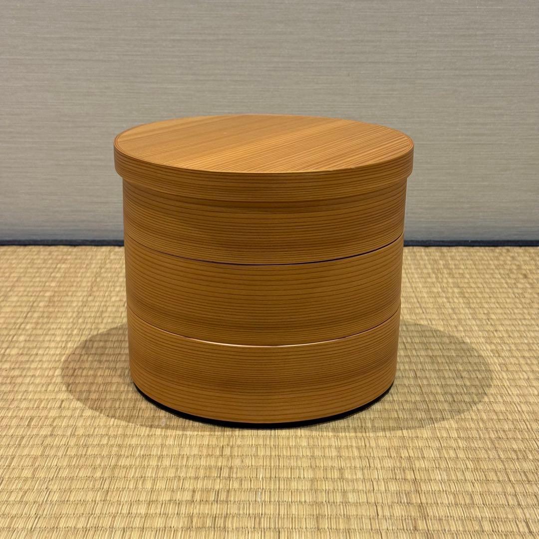 未使用 大館工芸社 曲げわっぱ 三段重 重箱 内朱 弁当箱 秋田杉 菓子器