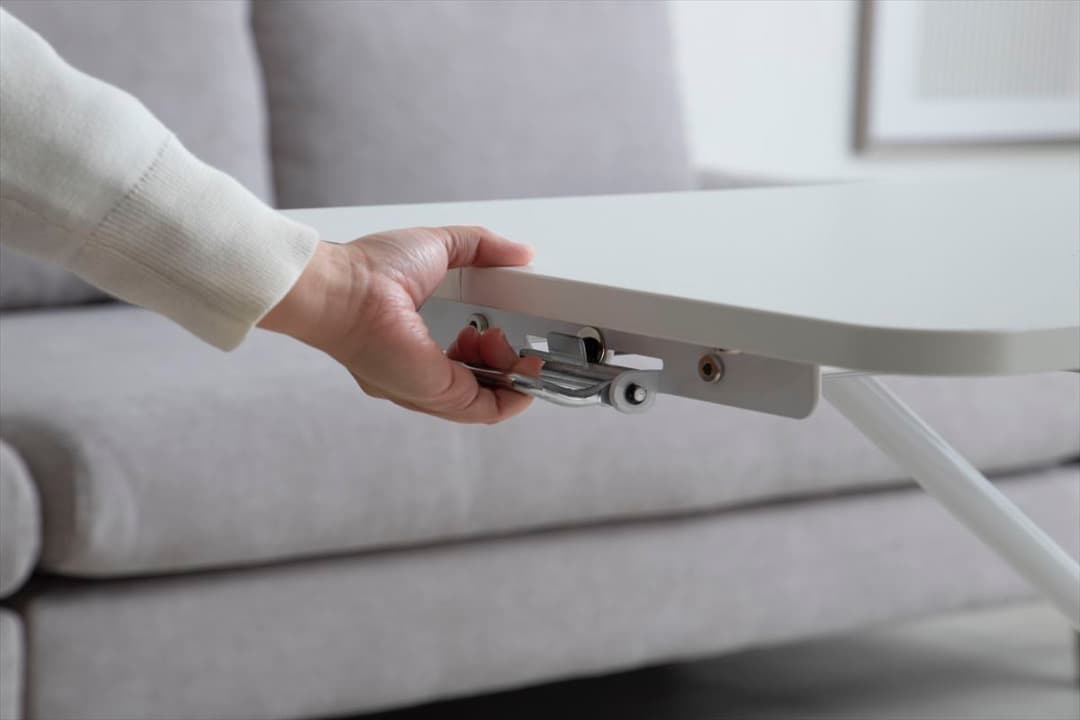 【送料無料】【幅90cm】無段階ガス圧昇降式テーブル 木目調 高さ調節