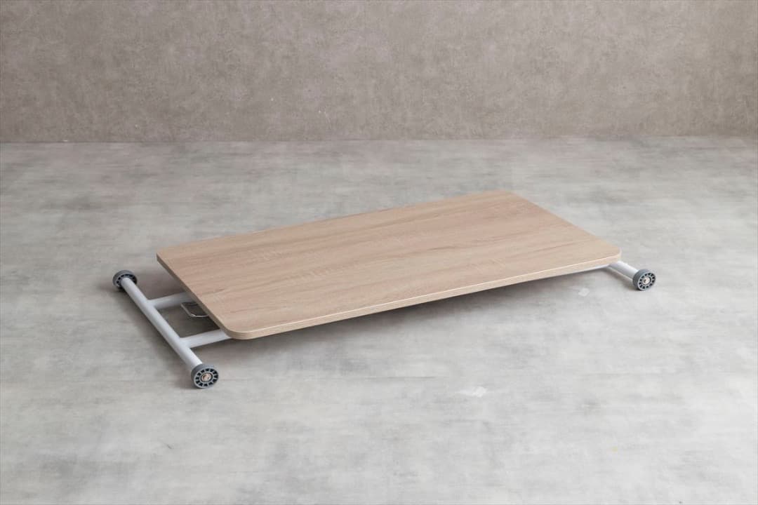 【送料無料】【幅90cm】無段階ガス圧昇降式テーブル 木目調 高さ調節