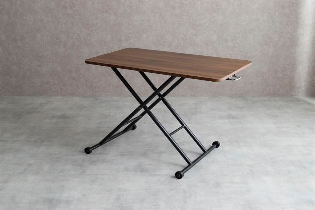 【送料無料】【幅90cm】無段階ガス圧昇降式テーブル 木目調 高さ調節