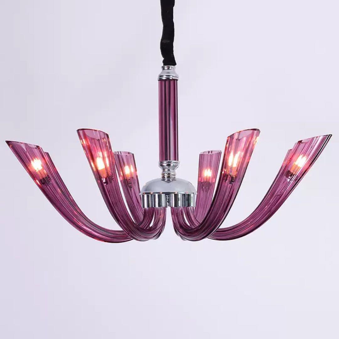 パープルガラスのシャンデリア 6灯G9L e d電球付き