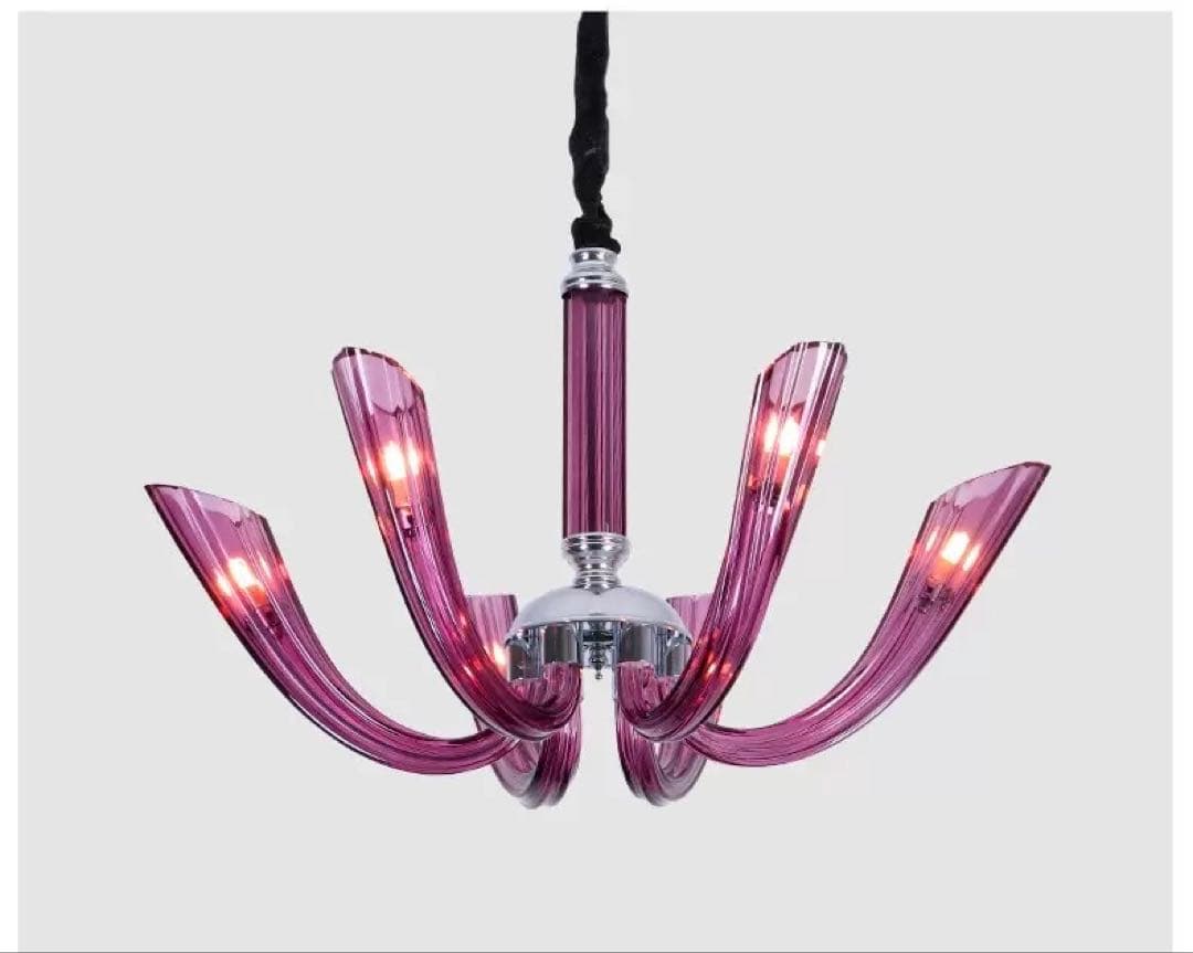 パープルガラスのシャンデリア 6灯G9L e d電球付き