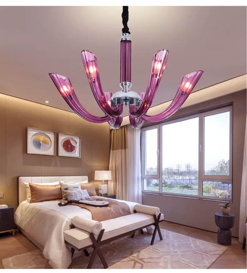 パープルガラスのシャンデリア 6灯G9L e d電球付き