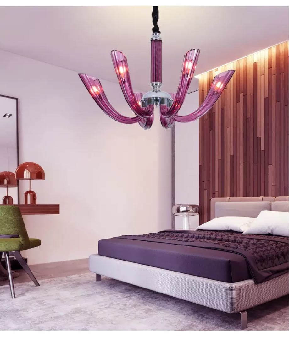 パープルガラスのシャンデリア 6灯G9L e d電球付き