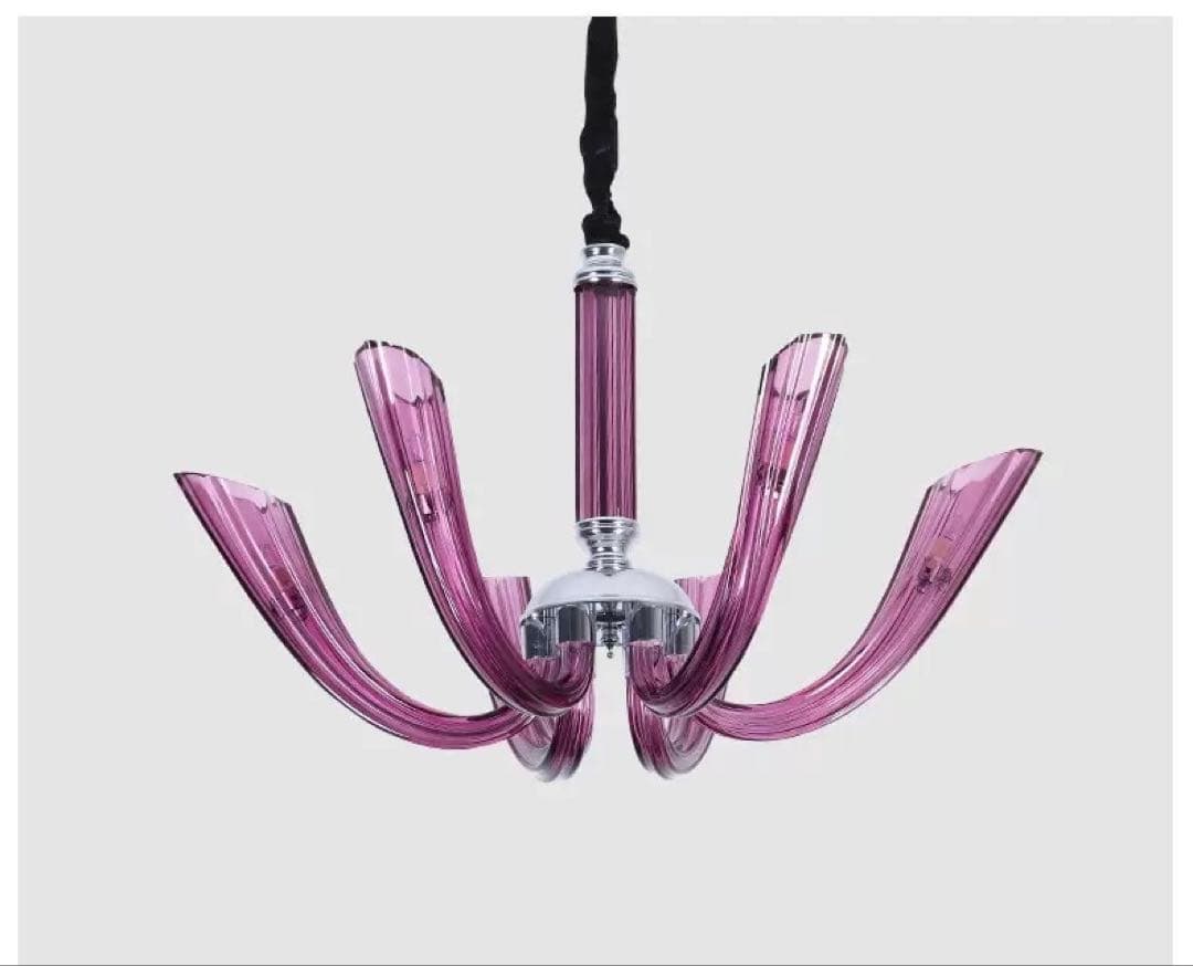 パープルガラスのシャンデリア 6灯G9L e d電球付き