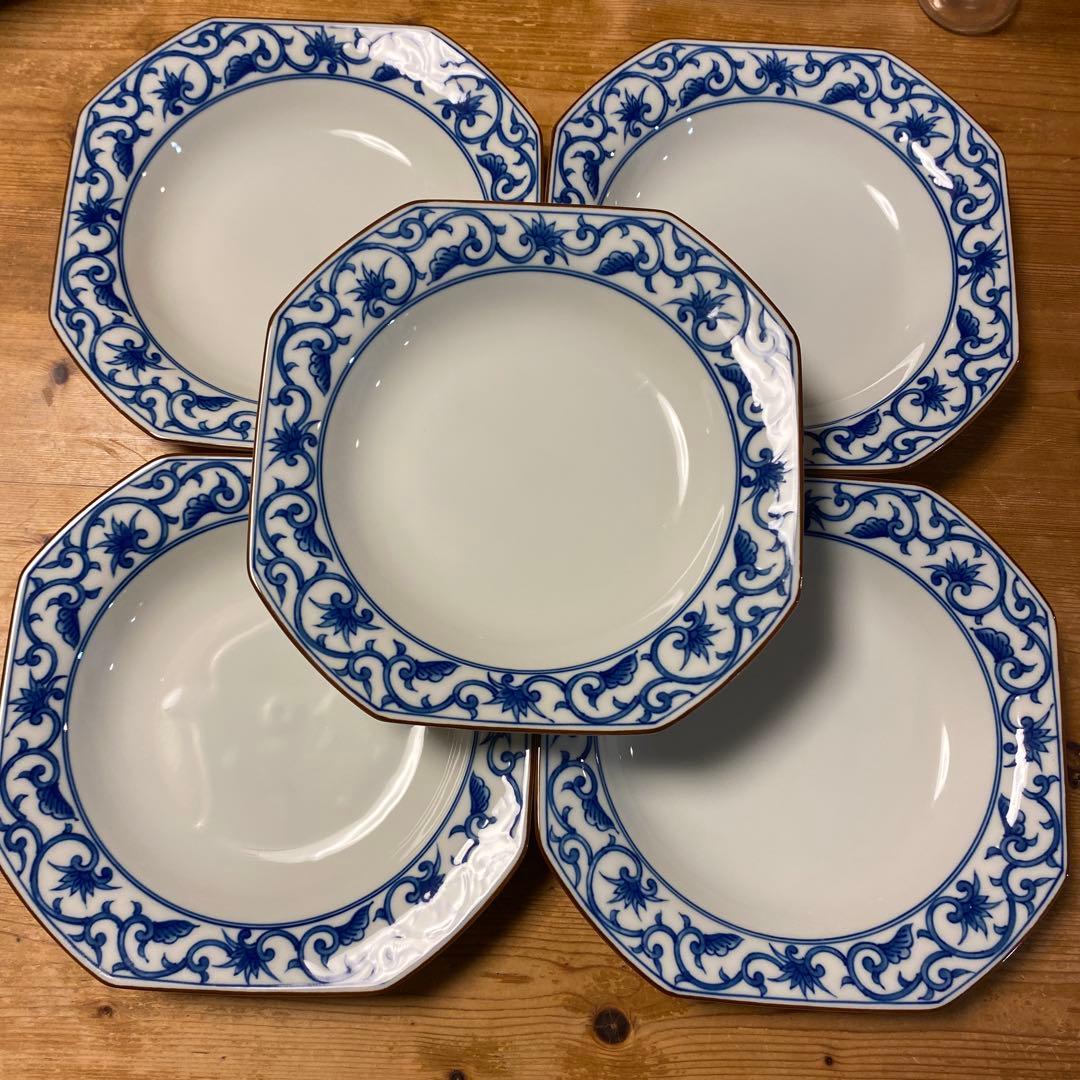 橘吉 たち吉 八角染付唐草 深皿 5枚揃 - メルカリ