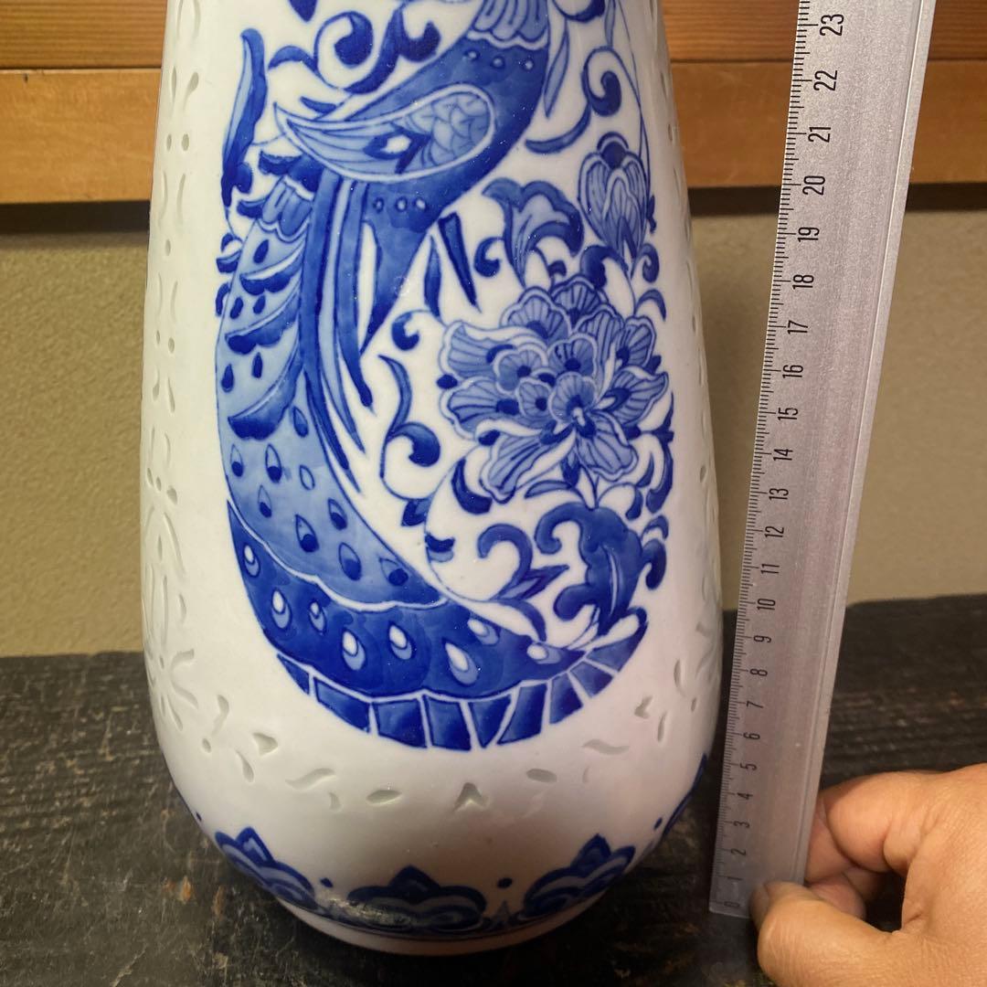 中国美術 蛍手染付花瓶 景徳鎮製