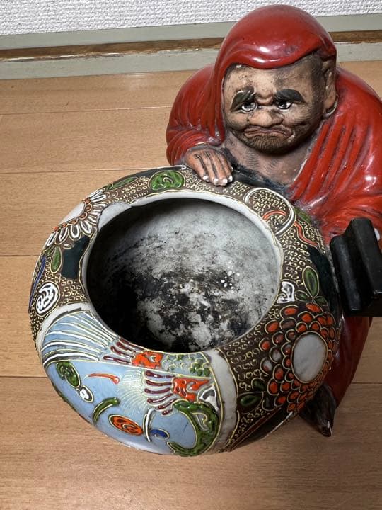 767 九谷焼　達磨　灰皿　時代物