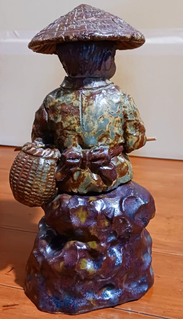 瀬戸焼 増田重幸 陶器製 釣童子 木箱付き レアオブジェ レトロ