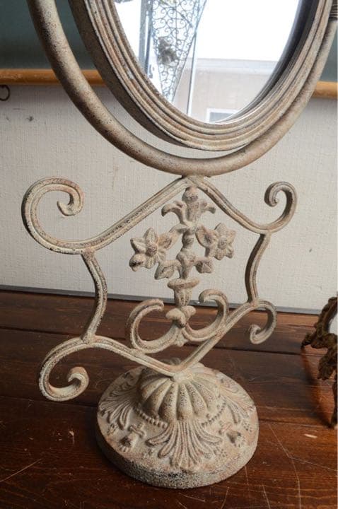 アメリカアンティーク☆フラワーモチーフ透かし模様スタンドミラー