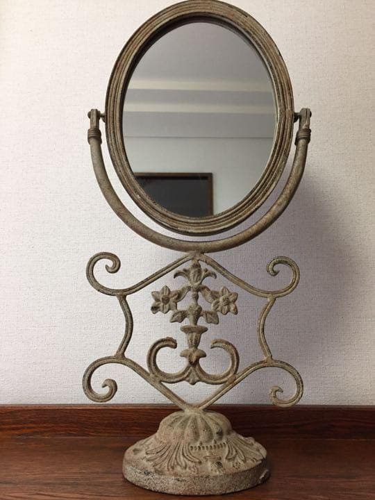 アメリカアンティーク☆フラワーモチーフ透かし模様スタンドミラー