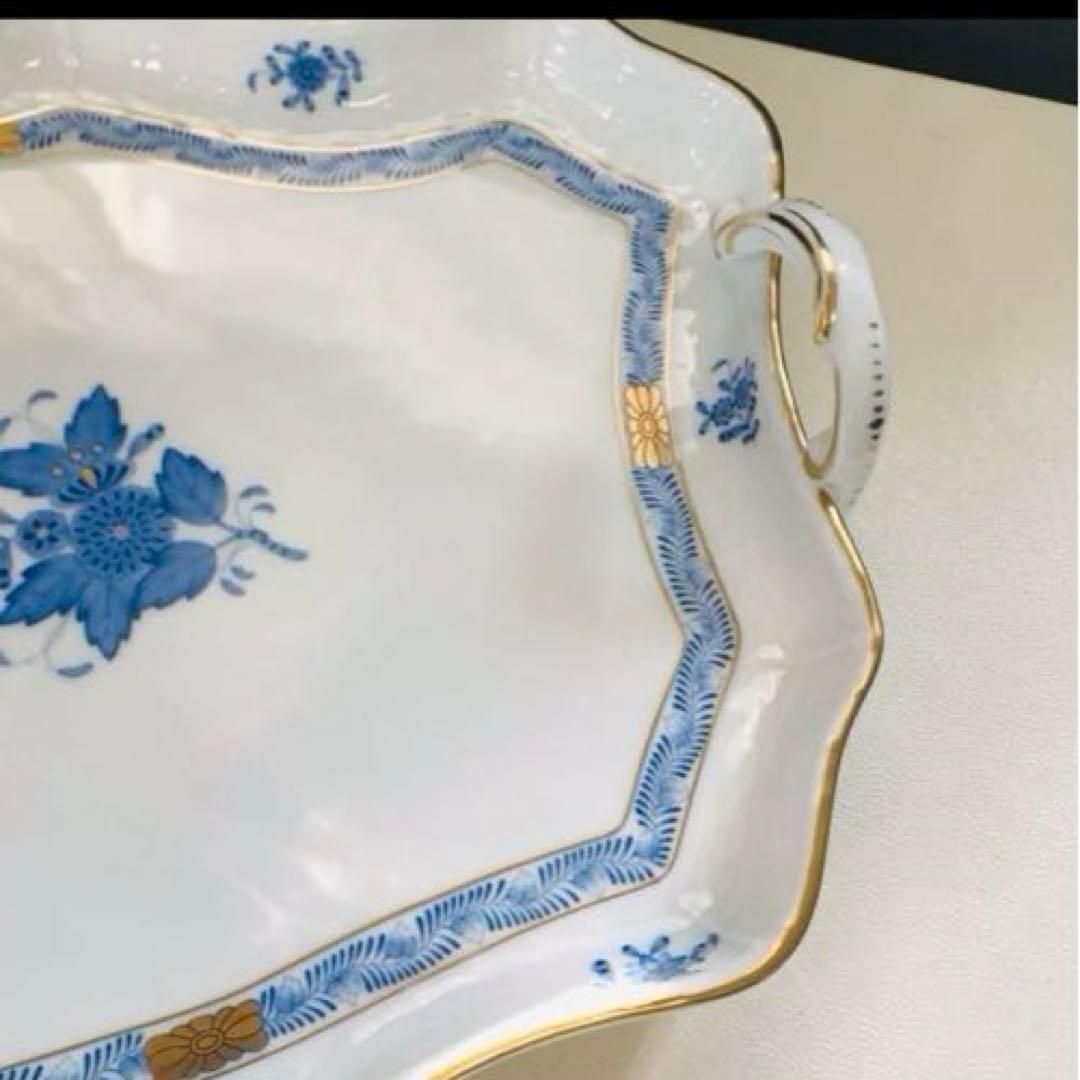ヘレンド     アポニーブルー　持ち手付きトレイ