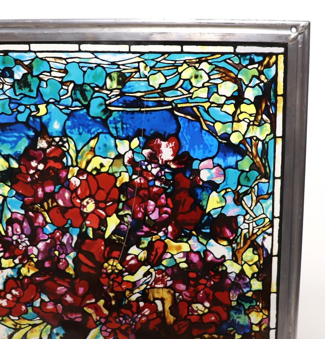 ルイス・C・ティファニー ヴィンテージ ステンドグラス 赤い牡丹の花瓶 大型