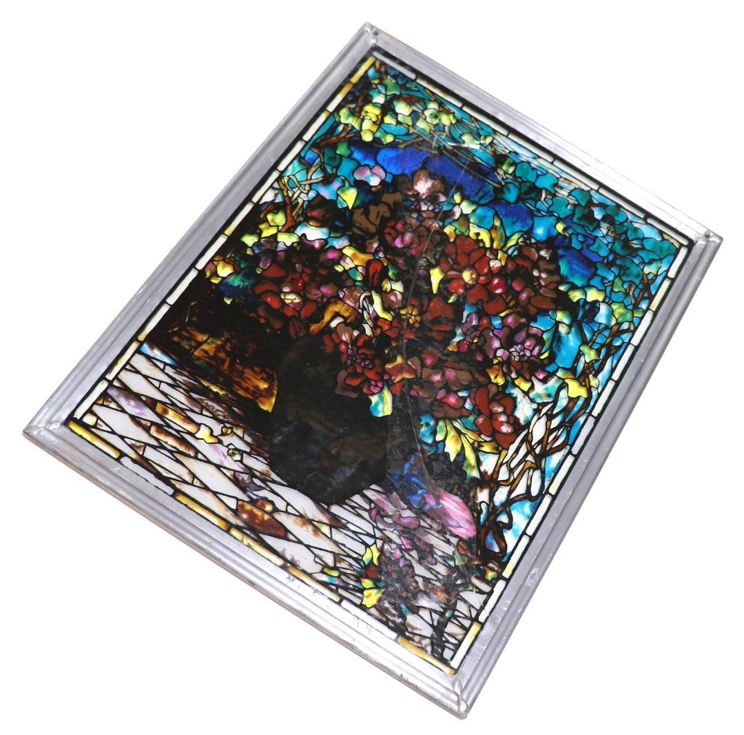 ルイス・C・ティファニー ヴィンテージ ステンドグラス 赤い牡丹の花瓶 大型