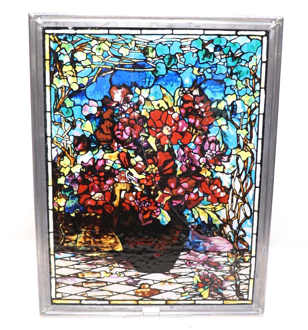 ルイス・C・ティファニー ヴィンテージ ステンドグラス 赤い牡丹の花瓶 大型