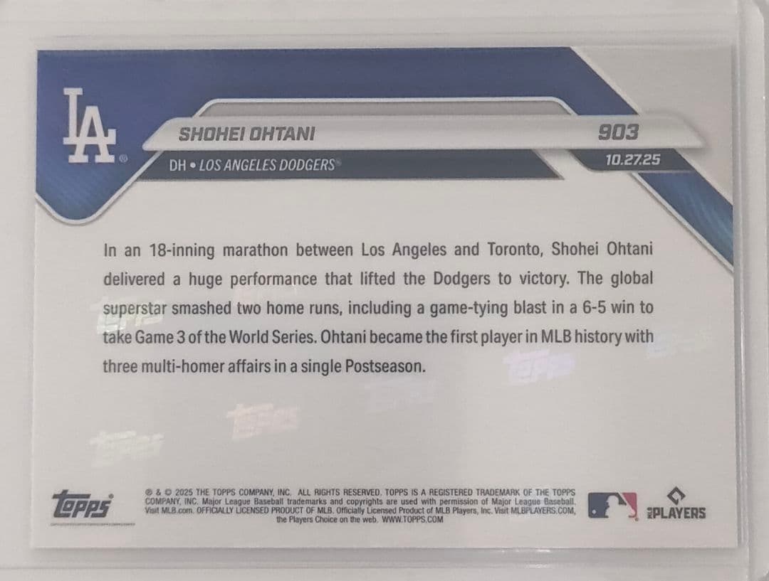 訳あり Topps now 2025 #903 PS3度のマルチHR 大谷翔平 - メルカリ
