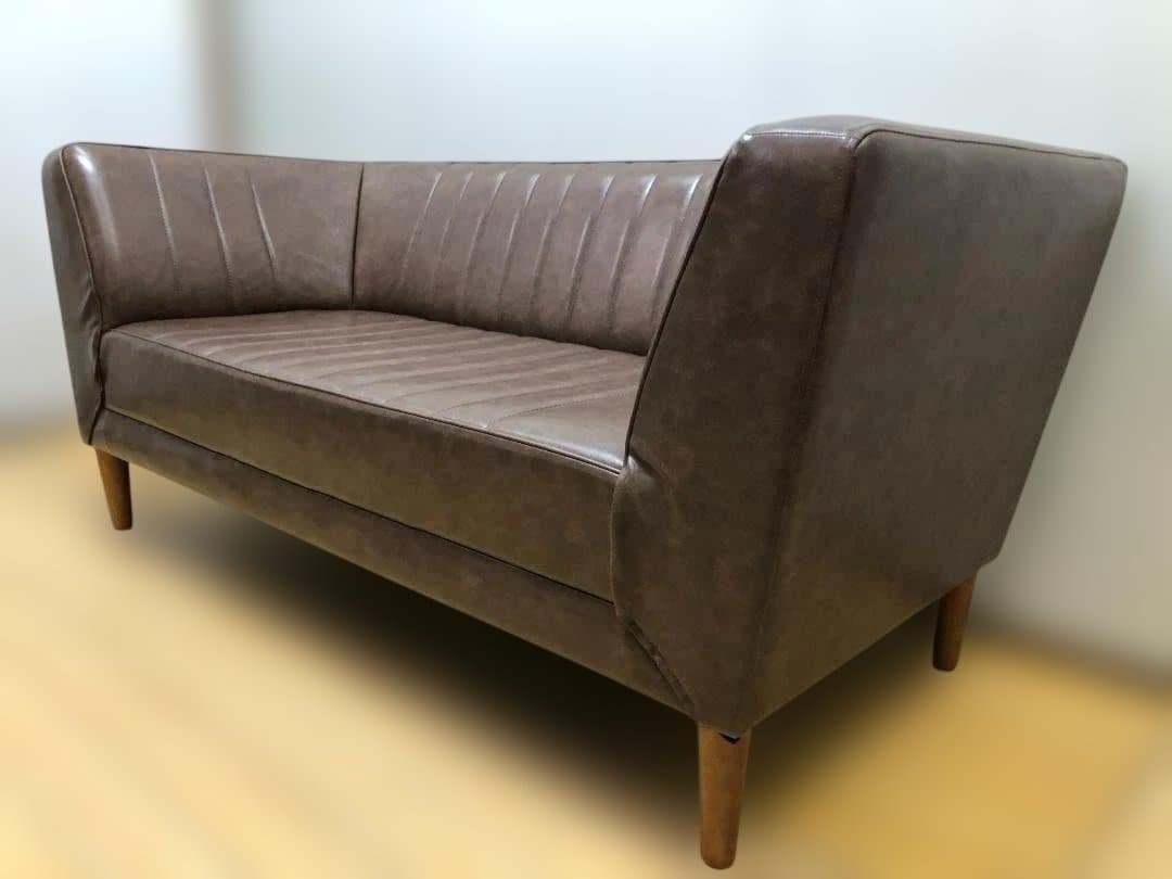 送料無料 2人掛けソファ レザー調 インテリアショップ カフェ風　112925