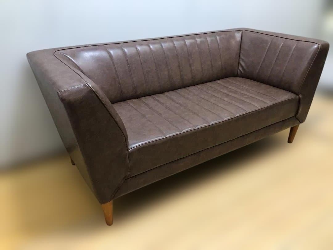 送料無料 2人掛けソファ レザー調 インテリアショップ カフェ風　112925