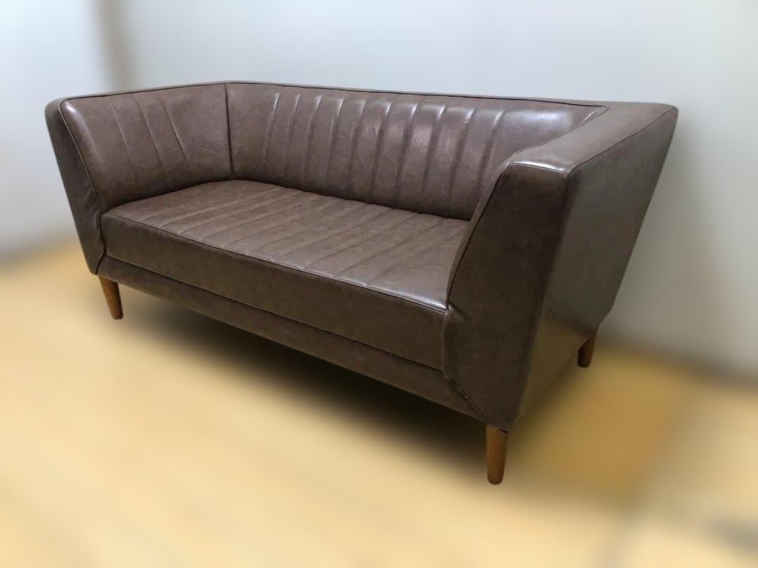 送料無料 2人掛けソファ レザー調 インテリアショップ カフェ風　112925