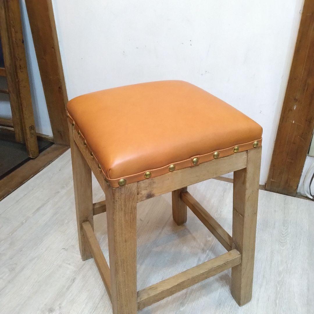 スツール　木製スツール　革張りスツール　ヴィンテージ　昭和レトロ　革