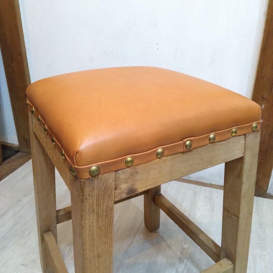スツール　木製スツール　革張りスツール　ヴィンテージ　昭和レトロ　革