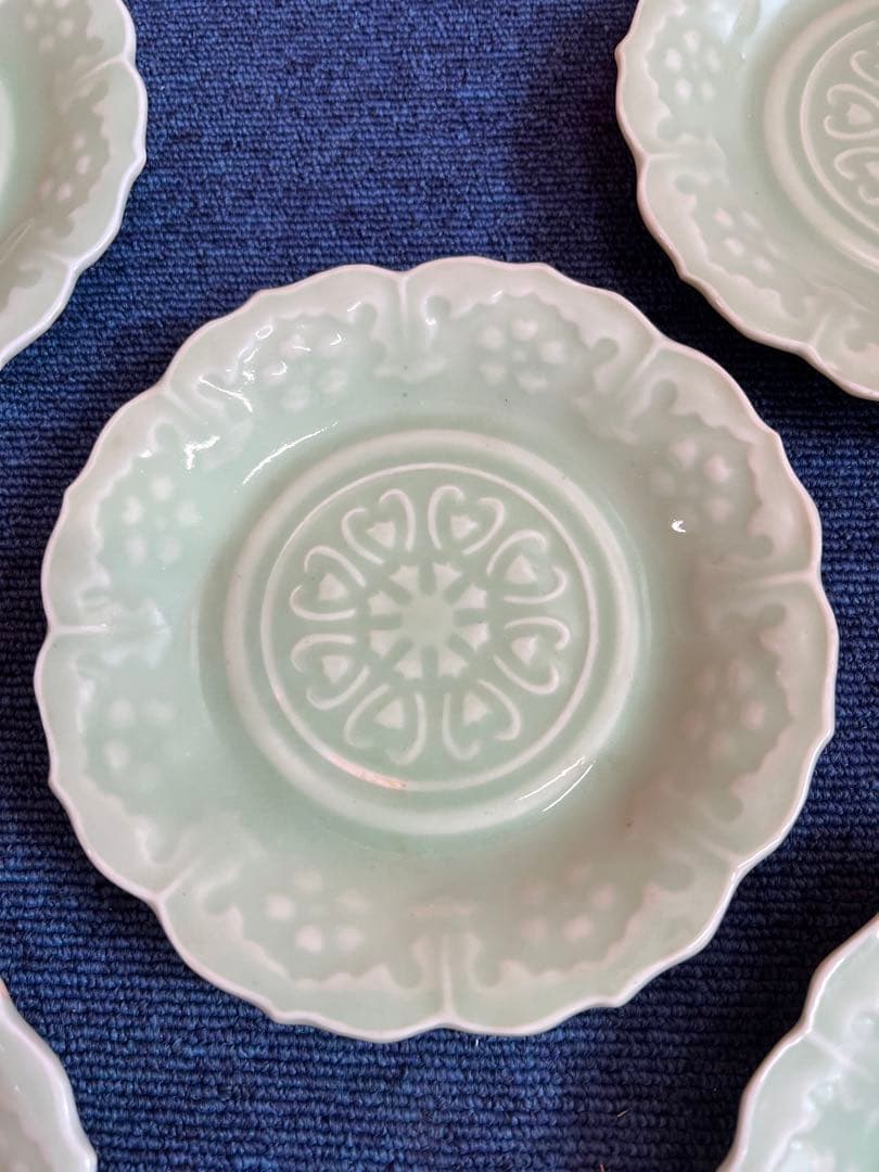 1180 江戸〜明治時期 三田焼 三田青磁 菓子皿 5客 時代物