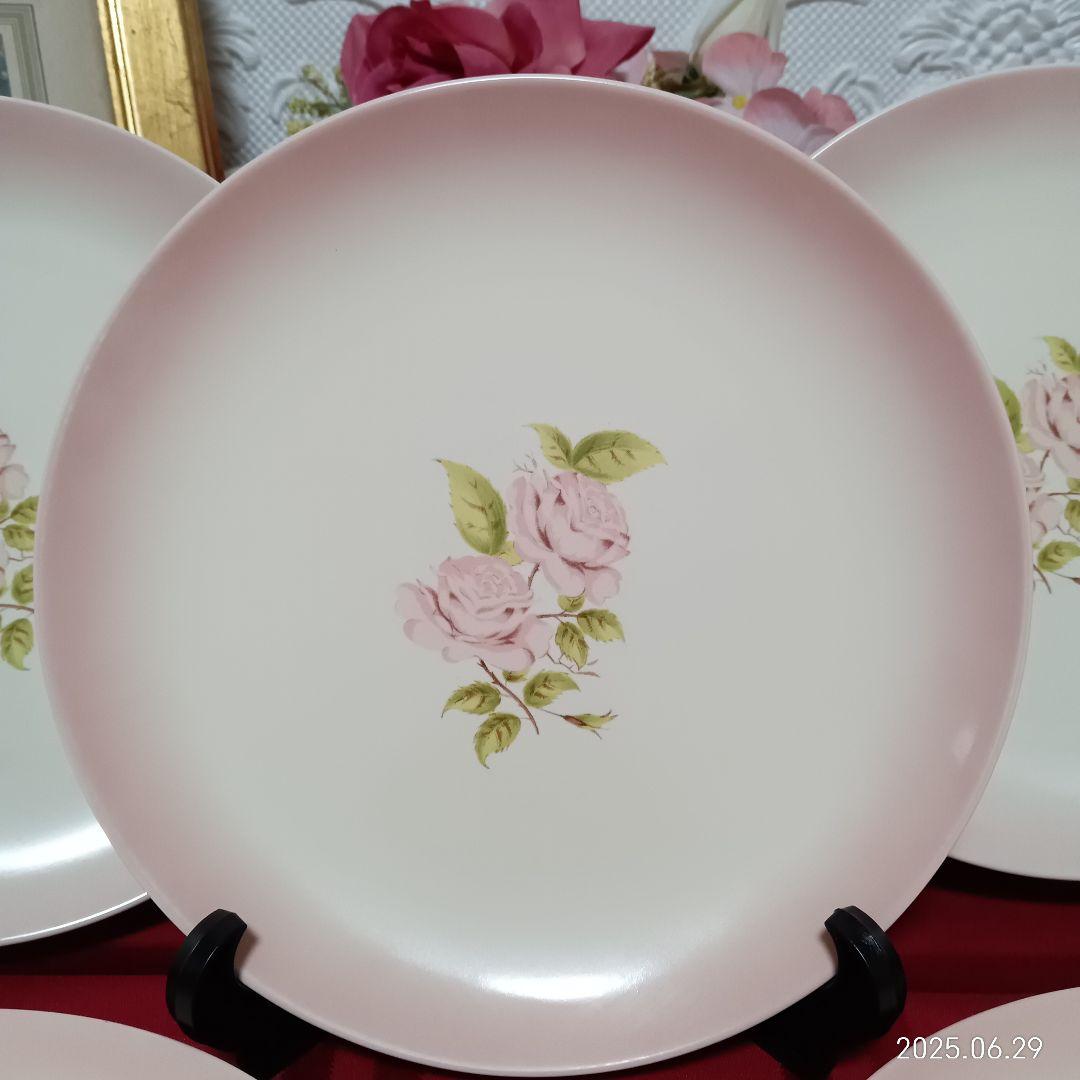 GRACE イマン ダイアナローズピンク花柄陶器皿6枚セット 19.5cm