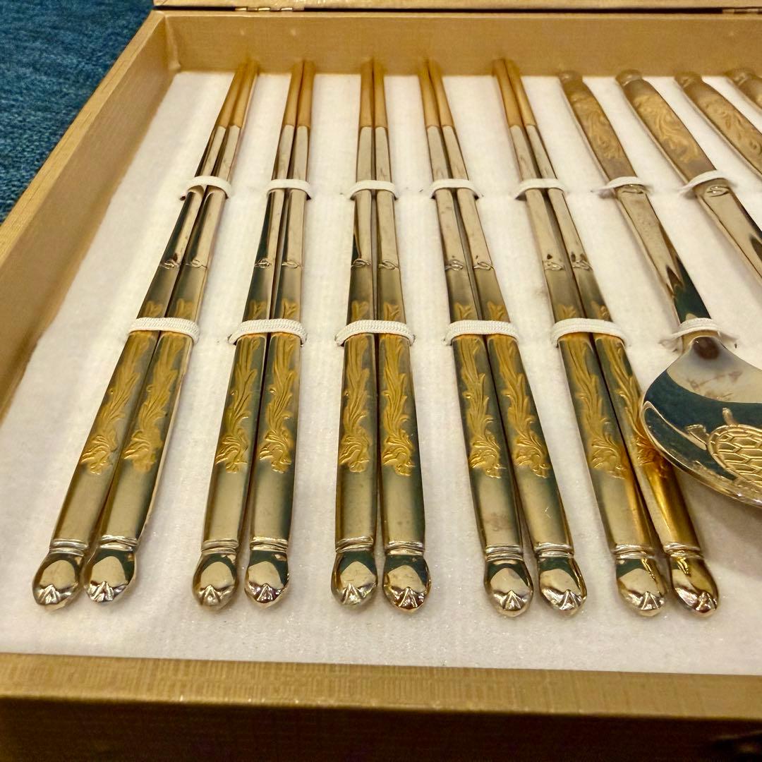 美品 Golden Bell 金装飾 カトラリー 箸5膳 スプーン5本 ゴールド