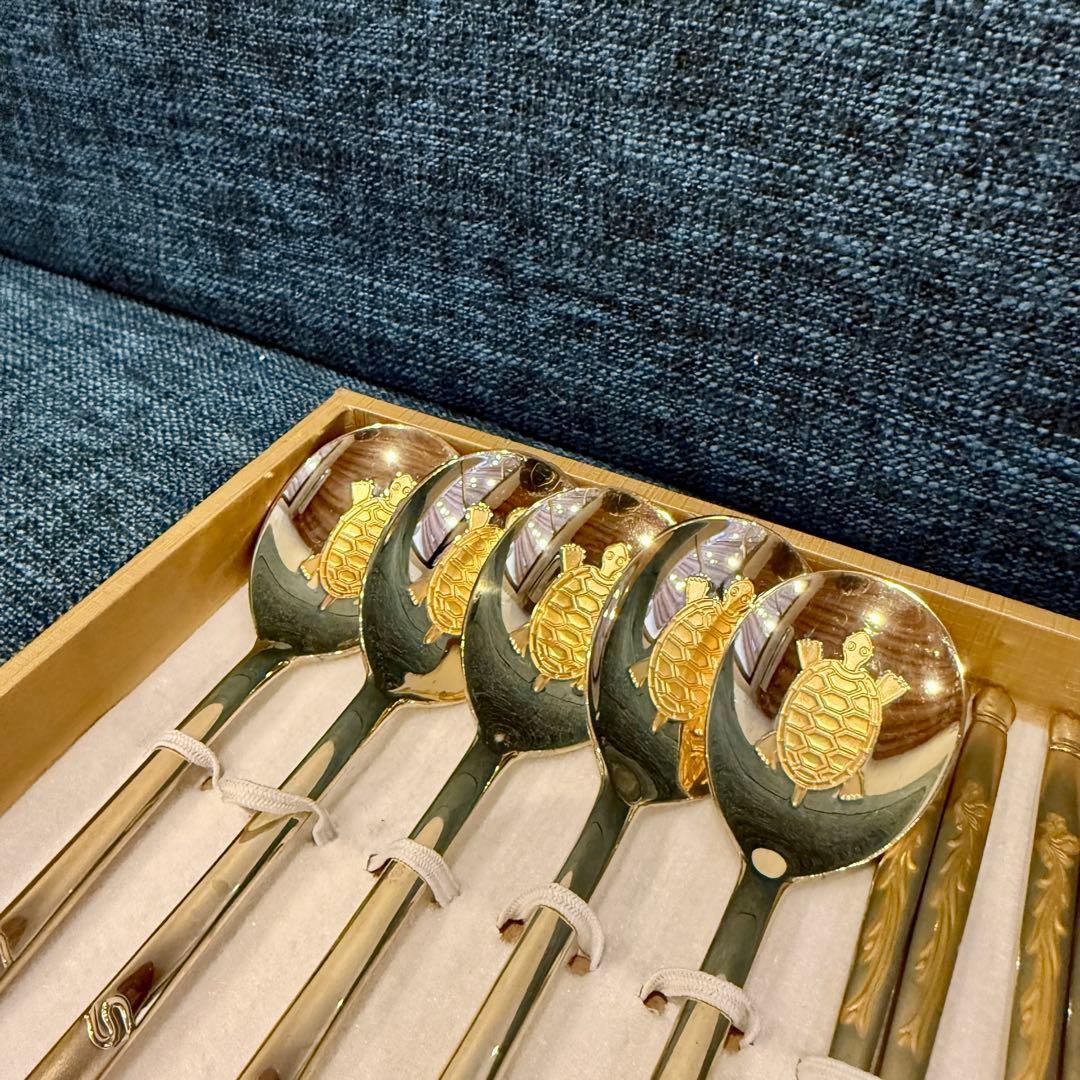 美品 Golden Bell 金装飾 カトラリー 箸5膳 スプーン5本 ゴールド