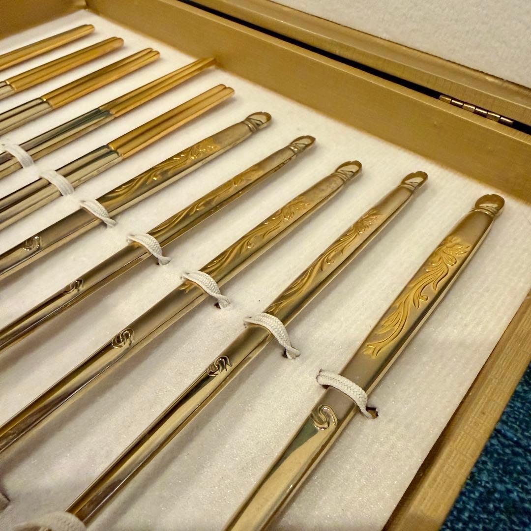 美品 Golden Bell 金装飾 カトラリー 箸5膳 スプーン5本 ゴールド
