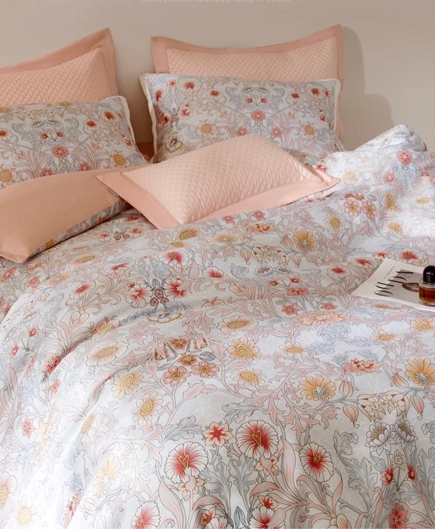 オーダーメイド可 エジプト超長綿 高品質 600TC サーモンピンク 花柄 模様