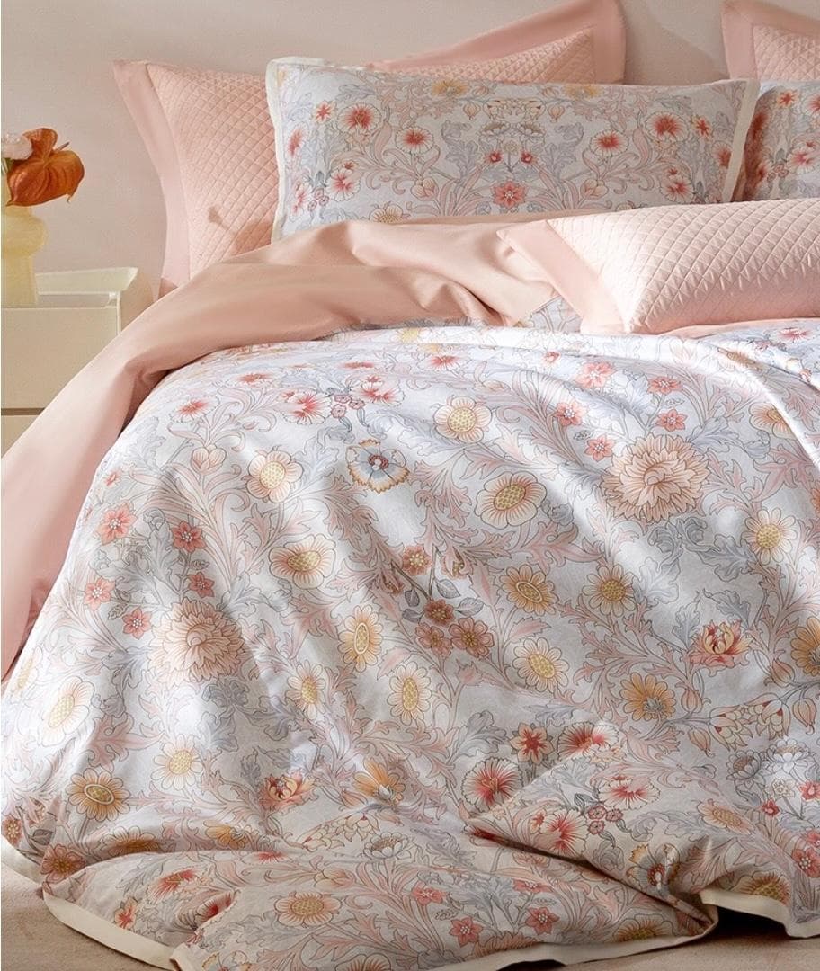 オーダーメイド可 エジプト超長綿 高品質 600TC サーモンピンク 花柄 模様