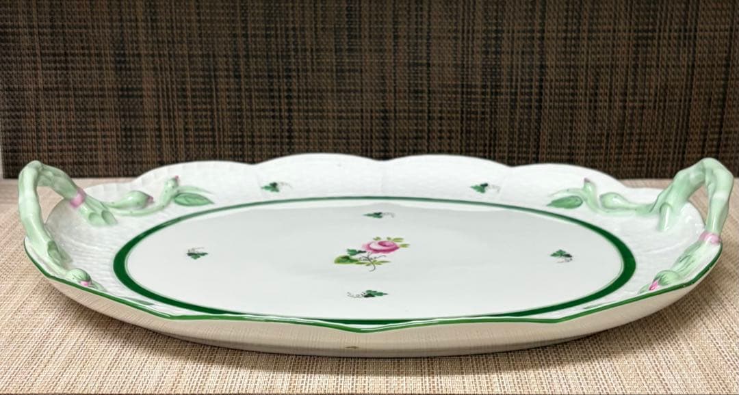 HEREND ウィーンの薔薇 持ち手付き オーバル 大皿 プレート 32cm