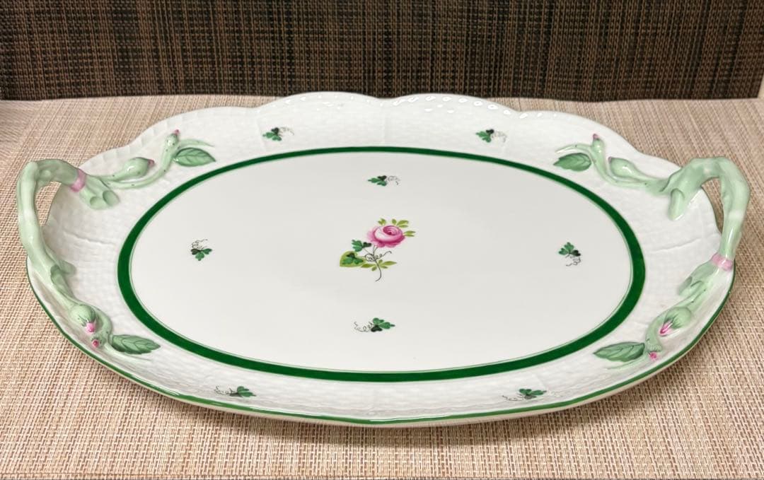 HEREND ウィーンの薔薇 持ち手付き オーバル 大皿 プレート 32cm