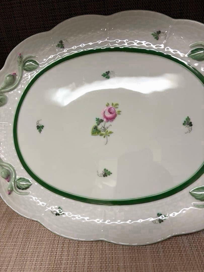 HEREND ウィーンの薔薇 持ち手付き オーバル 大皿 プレート 32cm