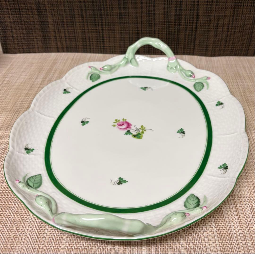 HEREND ウィーンの薔薇 持ち手付き オーバル 大皿 プレート 32cm